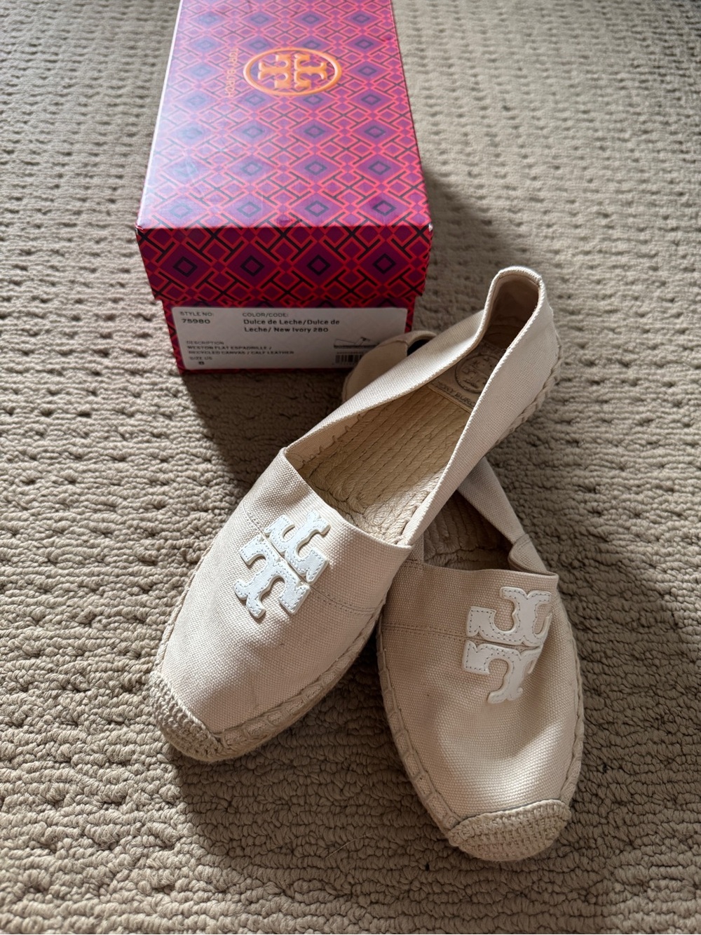 Tory Burch Weston Flat Espadrille - Worn Once- Ivory Canvas Size 8